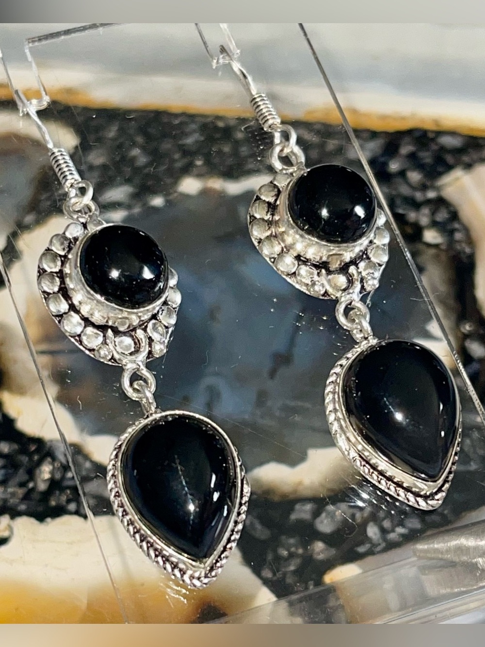 Black Onyx Earrings 2 1/2”